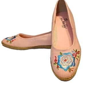 Beacon Canvas Floral Embroidered Flats Summer Slip-On Espadrille Pink Womens 8M